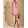 imageSOLY HUX Womens Lace Mesh Flare Long Sleeve Mini Dress Ruffle Flowy Party Cocktail DressesPure Pink