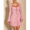 imageSOLY HUX Womens Lace Mesh Flare Long Sleeve Mini Dress Ruffle Flowy Party Cocktail DressesPure Pink