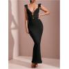 imageSOLY HUX Womens Maxi Dress Crochet Ruffle Sleeveless Backless Bodycon Long DressesBlack