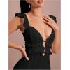 imageSOLY HUX Womens Maxi Dress Crochet Ruffle Sleeveless Backless Bodycon Long DressesBlack