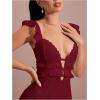 imageSOLY HUX Womens Maxi Dress Crochet Ruffle Sleeveless Backless Bodycon Long DressesSolid Burgundy