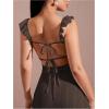 imageSOLY HUX Womens Maxi Dress Crochet Ruffle Sleeveless Backless Bodycon Long DressesSolid Coffee Brown