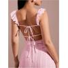 imageSOLY HUX Womens Maxi Dress Crochet Ruffle Sleeveless Backless Bodycon Long DressesSolid Coral Pink