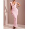 imageSOLY HUX Womens Maxi Dress Crochet Ruffle Sleeveless Backless Bodycon Long DressesSolid Coral Pink