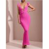 imageSOLY HUX Womens Maxi Dress Crochet Ruffle Sleeveless Backless Bodycon Long DressesSolid Hotpink