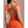 imageSOLY HUX Womens Maxi Dress Crochet Ruffle Sleeveless Backless Bodycon Long DressesSolid Orange