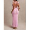 imageSOLY HUX Womens Maxi Dress Crochet Ruffle Sleeveless Backless Bodycon Long DressesSolid Pink