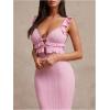 imageSOLY HUX Womens Maxi Dress Crochet Ruffle Sleeveless Backless Bodycon Long DressesSolid Pink