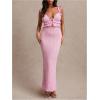 imageSOLY HUX Womens Maxi Dress Crochet Ruffle Sleeveless Backless Bodycon Long DressesSolid Pink