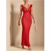 imageSOLY HUX Womens Maxi Dress Crochet Ruffle Sleeveless Backless Bodycon Long DressesSolid Red
