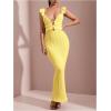 imageSOLY HUX Womens Maxi Dress Crochet Ruffle Sleeveless Backless Bodycon Long DressesSolid Yellow