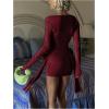 imageSOLY HUX Womens Sexy Long Sleeve Ruched Bodycon Mini Dress Boat Neck Cocktail Party DressesPure Burgundy