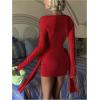 imageSOLY HUX Womens Sexy Long Sleeve Ruched Bodycon Mini Dress Boat Neck Cocktail Party DressesPure Red