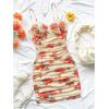 imageSOLY HUX Womens Summer Floral Corset Dress Spaghetti Strap Ruched Mesh Bodycon Vacation Mini DressesYellow Floral