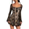 imageSOLY HUX Womens Lace Mesh Flare Long Sleeve Mini Dress Ruffle Flowy Party Cocktail DressesBlack Lace