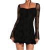 imageSOLY HUX Womens Lace Mesh Flare Long Sleeve Mini Dress Ruffle Flowy Party Cocktail DressesPure Black