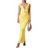 imageSOLY HUX Womens Maxi Dress Crochet Ruffle Sleeveless Backless Bodycon Long DressesSolid Yellow