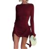 imageSOLY HUX Womens Sexy Long Sleeve Ruched Bodycon Mini Dress Boat Neck Cocktail Party DressesPure Burgundy