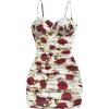 imageSOLY HUX Womens Summer Floral Corset Dress Spaghetti Strap Ruched Mesh Bodycon Vacation Mini DressesWhite Floral