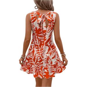 imageSOLY HUX Womens Boho Knot Back Sleeveless Swing Shift Dress Flounce Ruffle Hem Summer DressesOrange and White