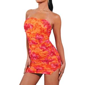 imageSOLY HUX Womens Floral Tube Dress Summer Strapless Bodycon Mini Dress Party ClubwearOrange Floral