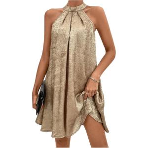 imageSOLY HUX Womens Halter Dress Sleeveless Tunic Flowy Short Summer DressesPure Gold