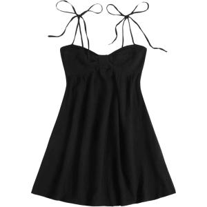 imageSOLY HUX Womens Tie Shoulder Cami Dress Spaghetti Strap Mini Summer DressesPlain Black