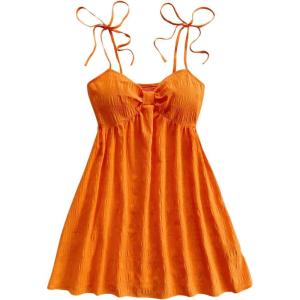 imageSOLY HUX Womens Tie Shoulder Cami Dress Spaghetti Strap Mini Summer DressesPlain Burnt Orange