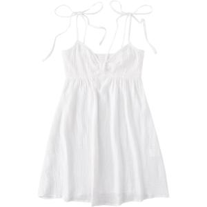 imageSOLY HUX Womens Tie Shoulder Cami Dress Spaghetti Strap Mini Summer DressesPlain White