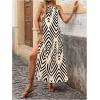 imageSOLY HUX Womens Boho Halter Neck Maxi Dress Sleeveless High Slit Backless Beach Vacation Flowy DressesApricot Chevron