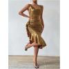 imageSOLY HUX Womens Metallic Bodycon Dresses Sexy Ruffle Asymmetrical Club Party Prom Midi DressPure Gold