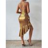 imageSOLY HUX Womens Metallic Bodycon Dresses Sexy Ruffle Asymmetrical Club Party Prom Midi DressPure Gold