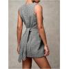 imageSOLY HUX Womens Plaid Button Down Dress Crew Neck Sleeveless Tie Back Work Office Mini DressesBlack Plaid