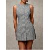 imageSOLY HUX Womens Plaid Button Down Dress Crew Neck Sleeveless Tie Back Work Office Mini DressesBlack Plaid