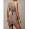 imageSOLY HUX Womens Plaid Button Down Dress Crew Neck Sleeveless Tie Back Work Office Mini DressesBrown Plaid