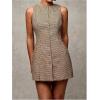 imageSOLY HUX Womens Plaid Button Down Dress Crew Neck Sleeveless Tie Back Work Office Mini DressesBrown Plaid