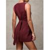imageSOLY HUX Womens Plaid Button Down Dress Crew Neck Sleeveless Tie Back Work Office Mini DressesBurgundy Plaid