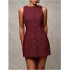 imageSOLY HUX Womens Plaid Button Down Dress Crew Neck Sleeveless Tie Back Work Office Mini DressesBurgundy Plaid