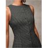 imageSOLY HUX Womens Plaid Button Down Dress Crew Neck Sleeveless Tie Back Work Office Mini DressesDark Grey Plaid