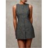 imageSOLY HUX Womens Plaid Button Down Dress Crew Neck Sleeveless Tie Back Work Office Mini DressesDark Grey Plaid