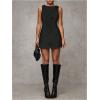 imageSOLY HUX Womens Plaid Button Down Dress Crew Neck Sleeveless Tie Back Work Office Mini DressesSolid Black