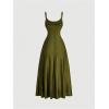 imageSOLY HUX Womens Sleeveless Cami Dress Spaghetti Strap Ruched A Line Flared Elegant Long DressesPure Army Green