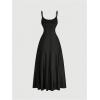 imageSOLY HUX Womens Sleeveless Cami Dress Spaghetti Strap Ruched A Line Flared Elegant Long DressesPure Black