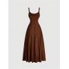 imageSOLY HUX Womens Sleeveless Cami Dress Spaghetti Strap Ruched A Line Flared Elegant Long DressesPure Brown