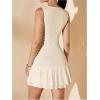 imageSOLY HUX Womens Sleeveless Ruched Layered Ruffle Hem Mini Dress Bodycon DressesSolid Apricot