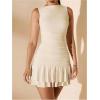 imageSOLY HUX Womens Sleeveless Ruched Layered Ruffle Hem Mini Dress Bodycon DressesSolid Apricot