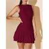 imageSOLY HUX Womens Sleeveless Ruched Layered Ruffle Hem Mini Dress Bodycon DressesSolid Burgundy
