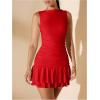 imageSOLY HUX Womens Sleeveless Ruched Layered Ruffle Hem Mini Dress Bodycon DressesSolid Red