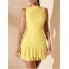 imageSOLY HUX Womens Sleeveless Ruched Layered Ruffle Hem Mini Dress Bodycon DressesSolid Yellow