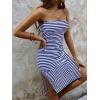 imageSOLY HUX Womens Strapless Tube Dresses Casual Summer Sun Dress Split Thigh Bodycon Midi DressesBlue and White